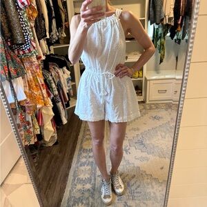 Ranna Gill White Eyelet Women Romper size 6 w elastic waist